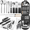 Tomato Outdoor Camping BBQ Picnic Cookware Set, Portable Stainless Steel Scissors Handbag Storage Bag for Road Trips