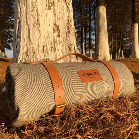 Tomato Outdoor Foldable High-Quality Waterproof Acrylic Blend Soft Herringbone Pattern Portable Picnic for All Seasons