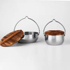 Camping pot with lid | SUS304 stainless steel jungle craft equipment | Hangable campfire cooking equipment